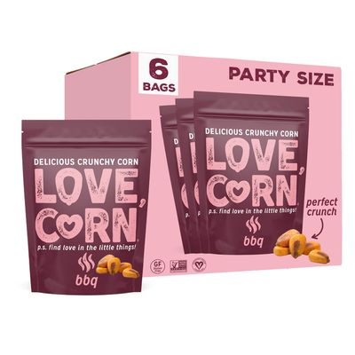 LOVE CORN BBQ 4oz x 6 Bags - Delicious Crunchy Corn - Healthy Family Snacks - Gluten Free, Kosher, NON-GMO - Alternative for Chips, Nuts, Crackers & Pretzels - Perfect for Charcuterie Boards