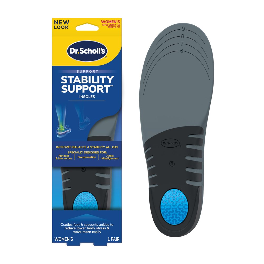 Dr. Scholl's Stability Support Insoles, Flat Feet & Overpronation Low Arch Support, Improves Balance & Stability, Motion Control, Trim Inserts to Fit Shoes, Women's Size 6-10