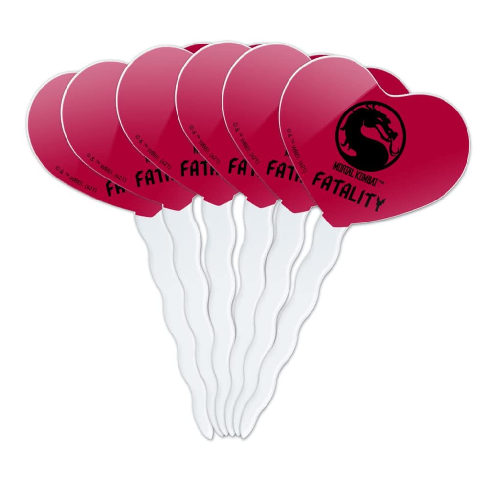Mortal Kombat Fatality Logo Heart Love Cupcake Picks Toppers Decoration Set of 6