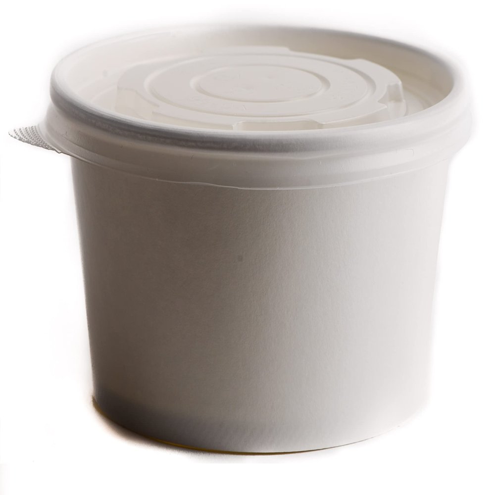 [25 Pack] 12 oz Disposable White Paper Soup Containers with Plastic Lids - Paper Ice Cream Cups - Dessert Bowls , Frozen Yogurt Cups - Food Storage Containers, Microwavable and Freezer Safe Take Out