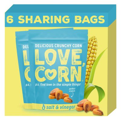 LOVE CORN: Salt & Vinegar | Crunchy Corn - Gluten-Free - Plant based & Vegan - Healthy Snack - Low Sugar - Non GMO - (Box of 6 bags, 4oz each)