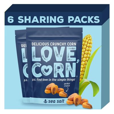 LOVE CORN Sea Salt 4oz x 6 Bags - Delicious Crunchy Corn - Healthy Family Snacks - Gluten Free, Kosher, NON-GMO - Alternative for Chips, Nuts, Crackers & Pretzels - Perfect for Charcuterie Boards