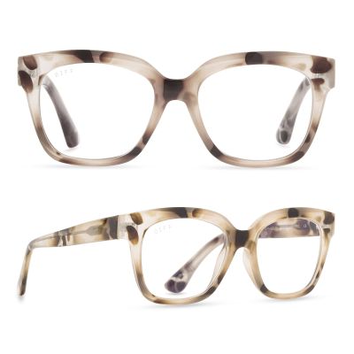 DIFF Ava 2.5 Reading Glasses | Blue Light Blocking Oversized Readers | Cream Tortoise