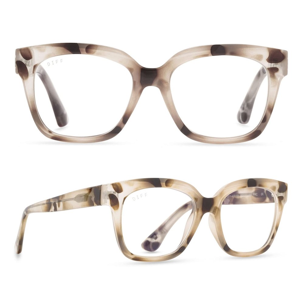 DIFF Ava 2.5 Reading Glasses | Blue Light Blocking Oversized Readers | Cream Tortoise