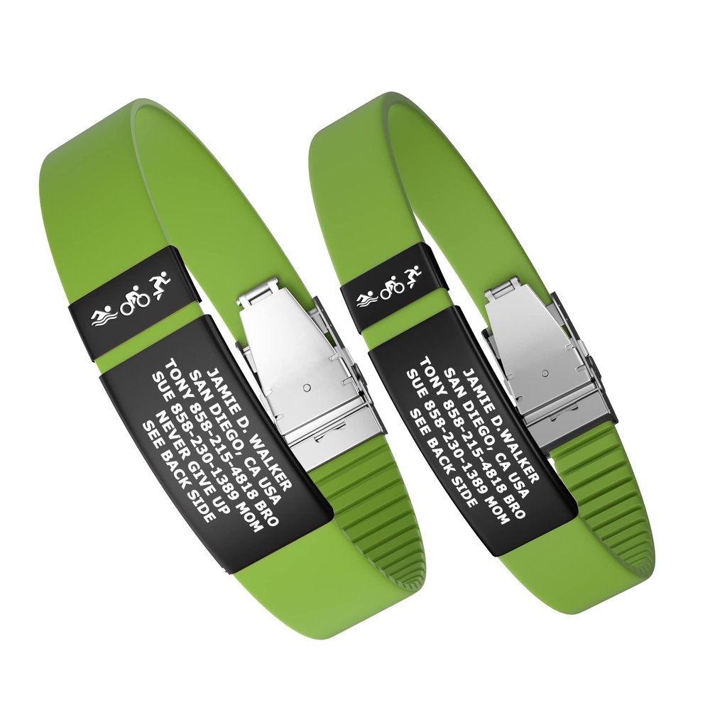 Divoti Custom Engraved Medical Alert ID Band, Double-Sided Emergency Contact Silicone WristbandICE Info, Phone Unlock Code&Allergy Note, Personalized Safety Alert -PVD Black/Lime Range/13