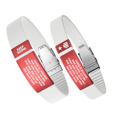Divoti Custom Engraved Medical Alert ID Band, Double-Sided Emergency Contact Silicone WristbandICE Info, Phone Unlock Code&Allergy Note, Personalized Safety Alert -PVD Red/White/13
