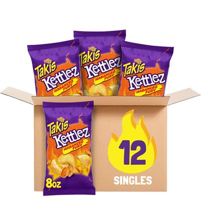 Takis Habanero Fury Kettlez 12 ct, 8 oz Sharing Size Case, Habanero Flavored Hot Spicy Kettle-Cooked Potato Chips