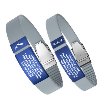 Divoti Custom Engraved Medical Alert ID Band, Double-Sided Emergency Contact Silicone WristbandICE Info, Phone Unlock Code&Allergy Note, Personalized Safety Alert -PVD Blue/Sky Blue/13