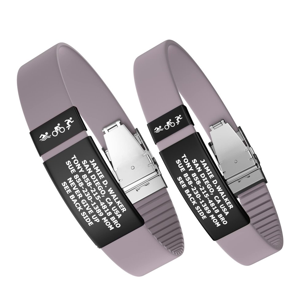 Divoti Custom Engraved Medical Alert ID Band, Double-Sided Emergency Contact Silicone WristbandICE Info, Phone Unlock Code&Allergy Note, Personalized Safety Alert -PVD Black/Pale Pink Rose/13