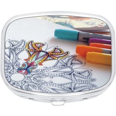 Adult Coloring Rectangle Pill Box Medicine and Vitamin Dispenser