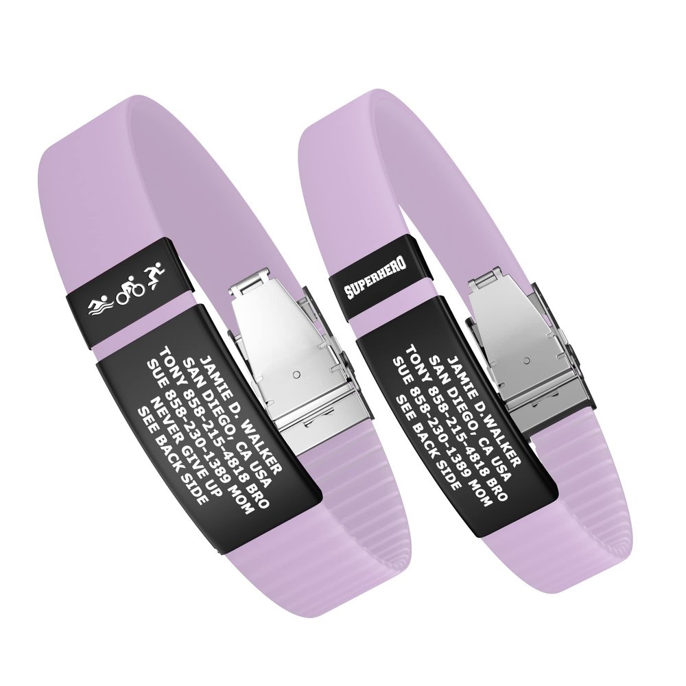 Divoti Custom Engraved Medical Alert ID Band, Double-Sided Emergency Contact Silicone WristbandICE Info, Phone Unlock Code&Allergy Note, Personalized Safety Alert -PVD Black/Dark Glow Blush/13