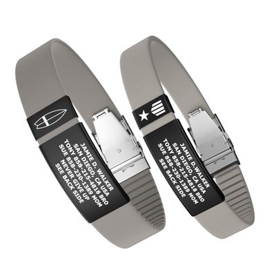 Divoti Custom Engraved Medical Alert ID Band, Double-Sided Emergency Contact Silicone WristbandICE Info, Phone Unlock Code&Allergy Note, Personalized Safety Alert -PVD Black/Pebble Stone/13