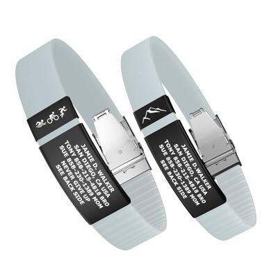 Divoti Custom Engraved Medical Alert ID Band, Double-Sided Emergency Contact Silicone WristbandICE Info, Phone Unlock Code&Allergy Note, Personalized Safety Alert -PVD Black/Dark Glow Aqua/13