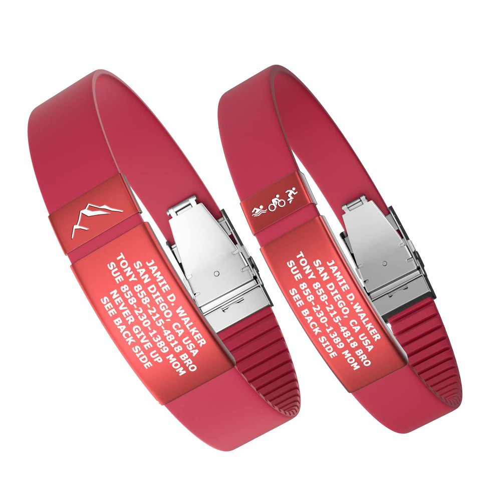 Divoti Custom Engraved Medical Alert ID Band, Double-Sided Emergency Contact Silicone WristbandICE Info, Phone Unlock Code&Allergy Note, Personalized Safety Alert -PVD Red/Red/13