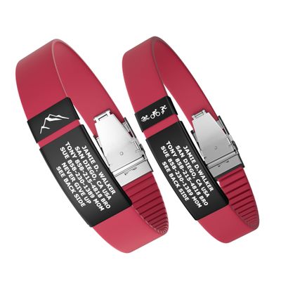 Divoti Custom Engraved Medical Alert ID Band, Double-Sided Emergency Contact Silicone WristbandICE Info, Phone Unlock Code&Allergy Note, Personalized Safety Alert -PVD Black/Red/13