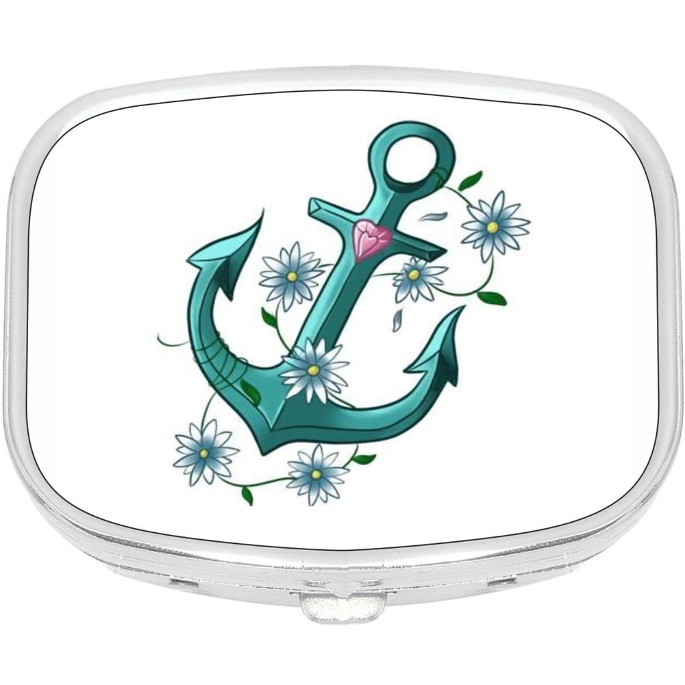 Anchor with Flowers Rectangle Pill Box Medicine and Vitamin Dispenser