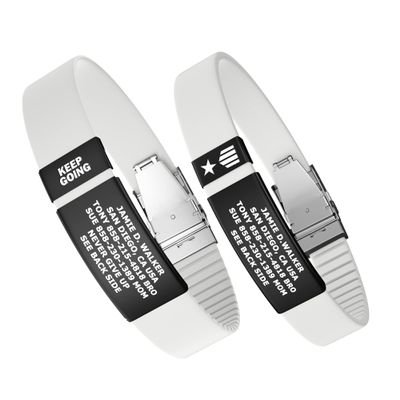 Divoti Custom Engraved Medical Alert ID Band, Double-Sided Emergency Contact Silicone WristbandICE Info, Phone Unlock Code&Allergy Note, Personalized Safety Alert -PVD Black/White/13