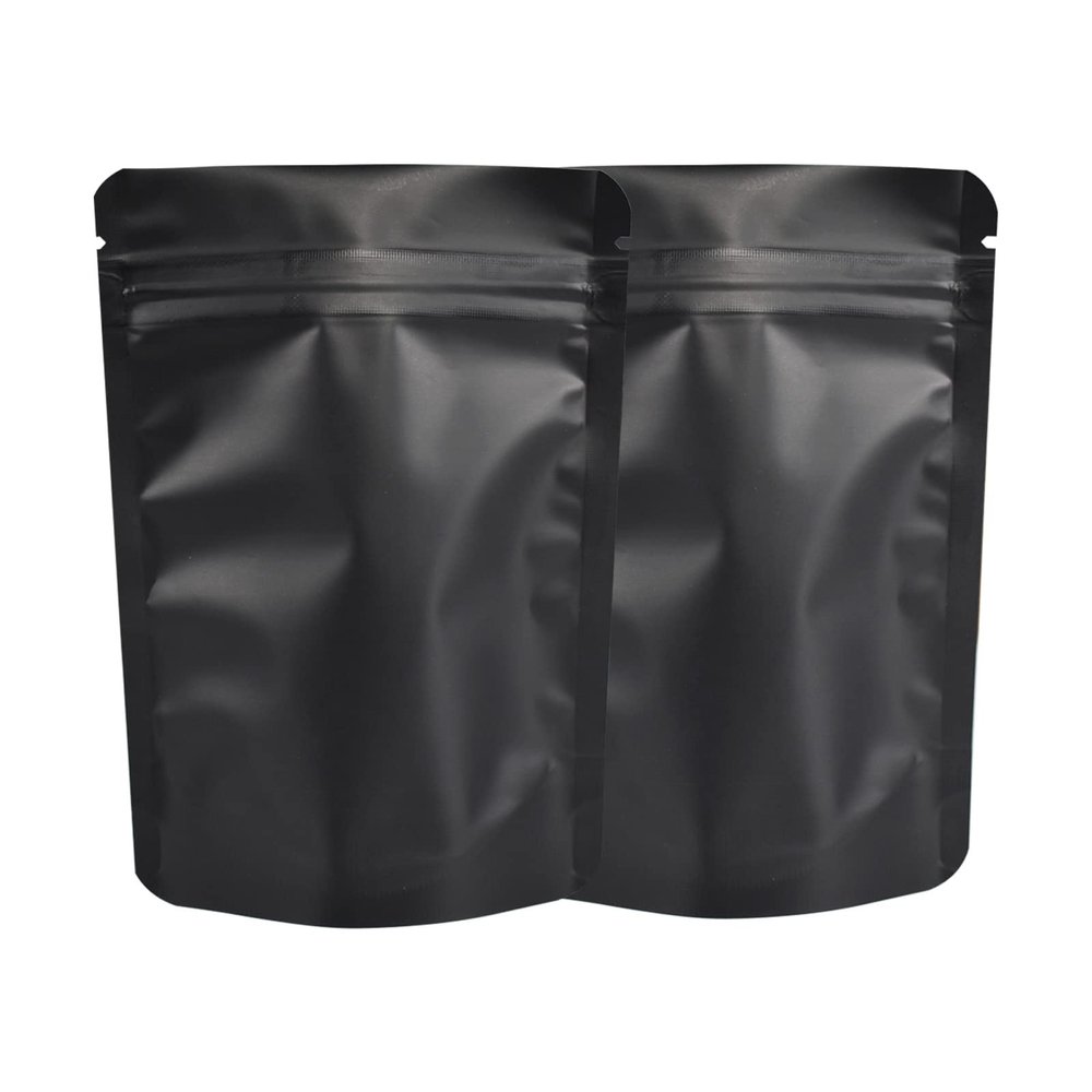 100 Pack Mylar Bag 28 Gram,5.5 Mil Thickness Smell Proof Bag,Stand-up Packaging Pouch,Resealable Foil Food Storage Baggies Safe Material,6x9.3 Inches,Matte Black