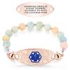 Divoti Custom Engraved Medical Bracelet for Women | 8.5" Morganite Beaded Chain with Lobster Claw | Stainless Steel Filigree Pendant Tag | Horizontally Connected, Interchangeable - (Blue Caduceus) view 1