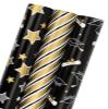 MAYPLUSS Graduation Gift Wrapping Paper Roll - 17in x 120in Per Roll - Black Gold Foil Star, Stripe & Graduation Cap Gift Wrap Paper Sheets for Party, High School, College, Annusarily Back to School view 1