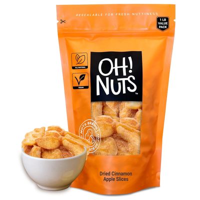 Oh! Nuts Dried Cinnamon Apple - 1 lb - Dried Fruit Slices - Sweetened Apple Pieces - Dehydrated Fruit Bites - Packed in New York Zip-Seal Bag for Exceptional Freshness