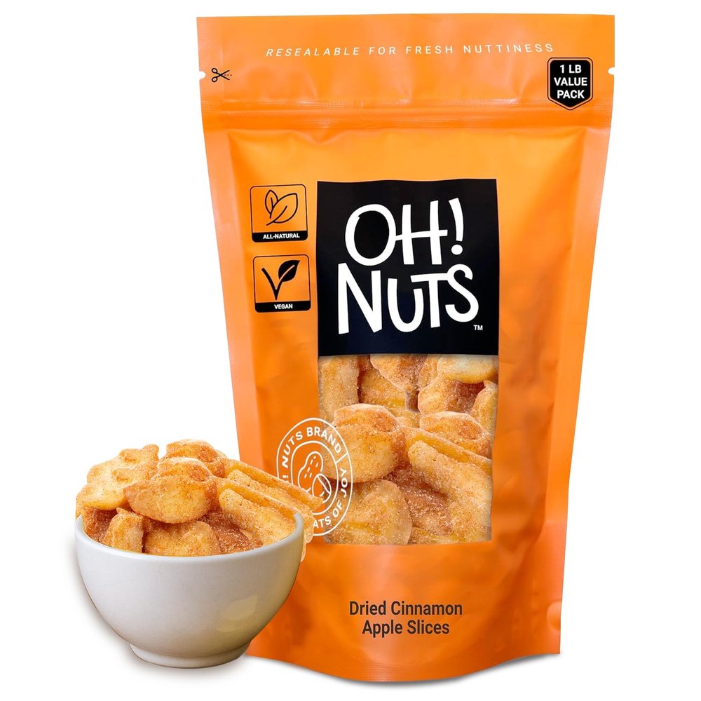 Oh! Nuts Dried Cinnamon Apple - 1 lb - Dried Fruit Slices - Sweetened Apple Pieces - Dehydrated Fruit Bites - Packed in New York Zip-Seal Bag for Exceptional Freshness