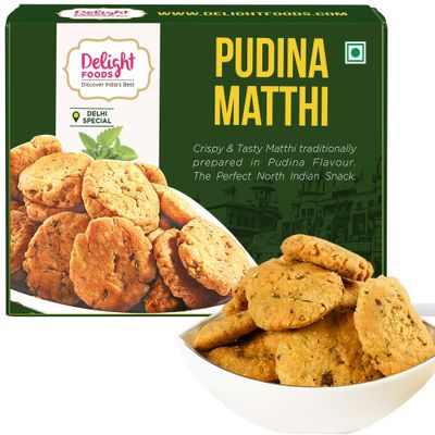 Pudina Mathri (300g) | Ready to Eat Evening Tea Time Snacks | Healthy | Crispy | Namkeen | Indian Snacks (Pudina Mathri)