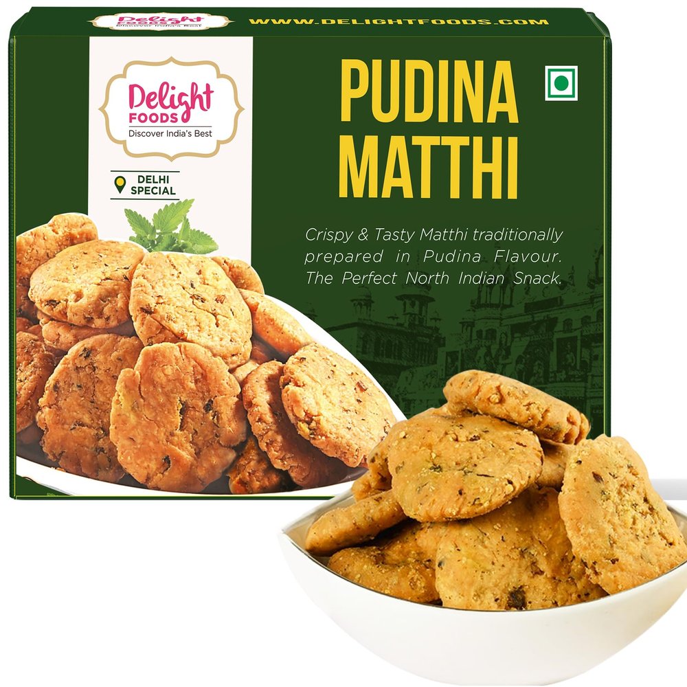 Pudina Mathri (300g) | Ready to Eat Evening Tea Time Snacks | Healthy | Crispy | Namkeen | Indian Snacks (Pudina Mathri)