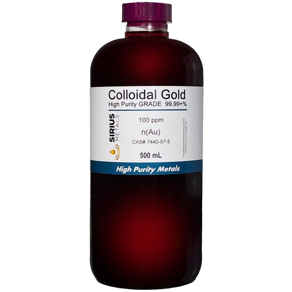 True Colloidal Gold 100 ppm - 99.99+% Purity - 500 mL (16.9 Fl Oz) in Clear BPA-Free Plastic Bottle - Made in USA