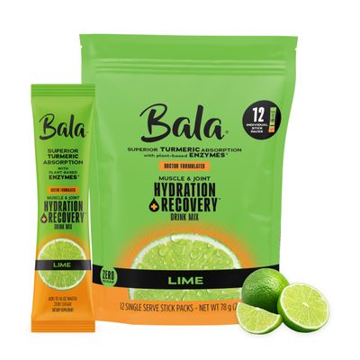 Bala Enzyme - Total Body Wellness Drink Mix - Lime Flavor - Hydrate & Recover with Electrolytes, Turmeric & Amino Acids - 0.25oz (12 Count)