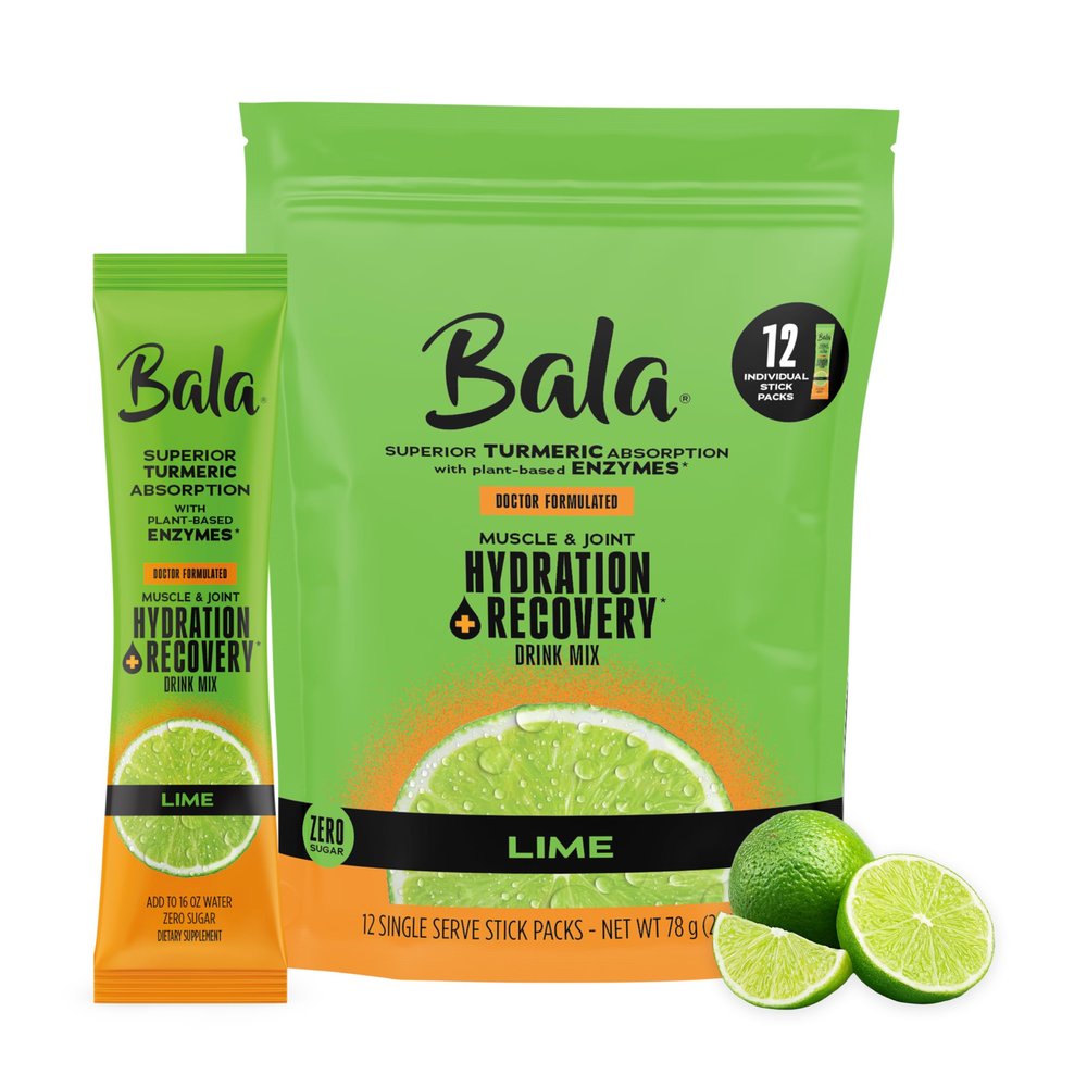 Bala Enzyme - Total Body Wellness Drink Mix - Lime Flavor - Hydrate & Recover with Electrolytes, Turmeric & Amino Acids - 0.25oz (12 Count)