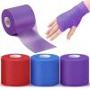 3 Rolls Pre Wrap Tape 2.75 Inch x 90 Yards Athletic Foam Underwrap Sports Pre Headbands for Hair Ankle Wrists Knees Sports(Red, Blue, Purple) view 1