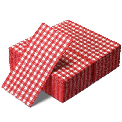Epakh 120 Pieces Gingham Paper Napkins Bulk, Red Buffalo Plaid Napkins Checkered Disposable Guest Towels Set Picnic Theme Paper Hand Towels for Home Dinner Christmas Birthday Party Supply, 3 Ply