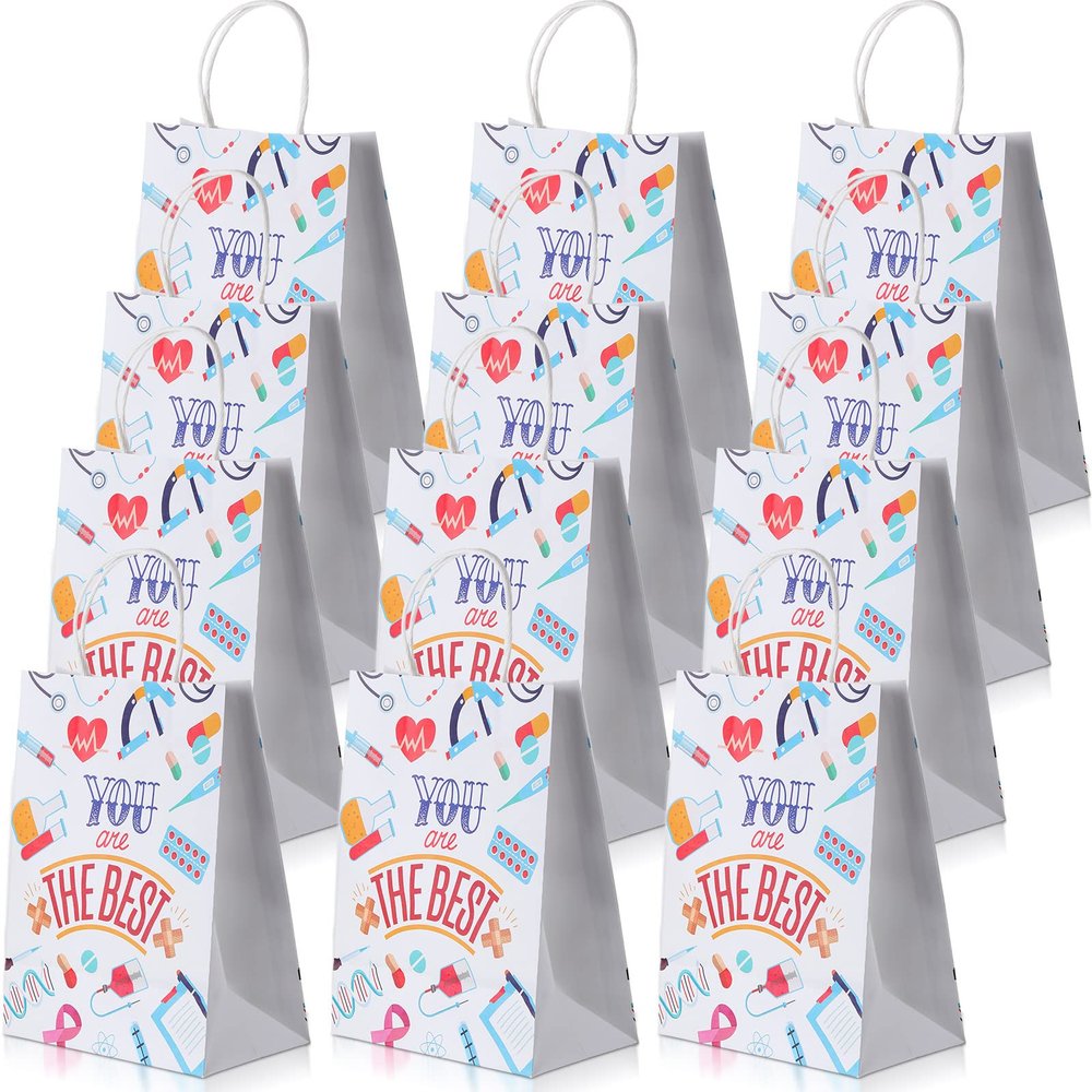 Zonon 24 Pcs Nurses Week Gift Nurse Bags Thanks for Goody Treat Bags with Handle for Appreciation Assistant Cna Medical Graduation Party,10.6 x 8.3 x 4.3 Inches (Classic Style)
