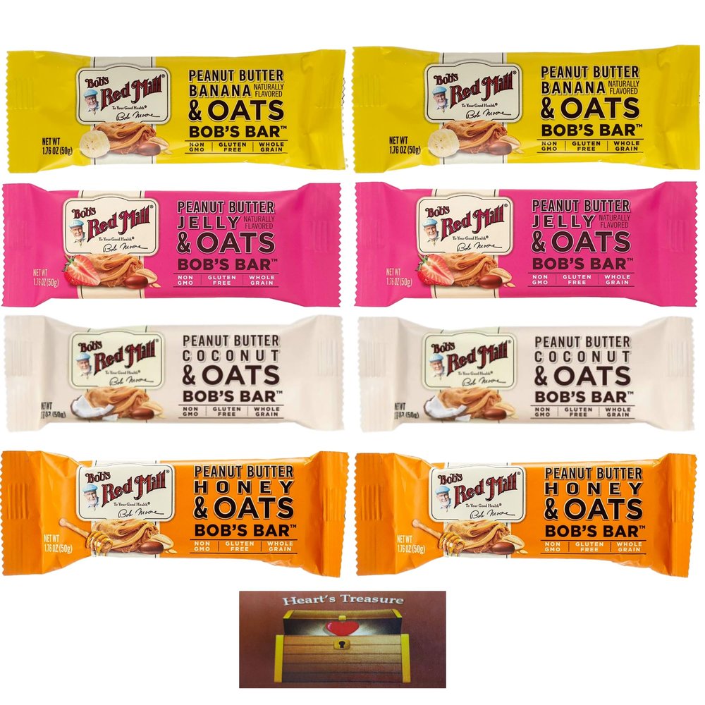 Bob's Red Mill Peanut Butter Coconut, Banana, Honey And Jelly Oat Bars 1.76 Oz., Two Of Each (8 Pack) 1.76 Ounce (Pack of 8)