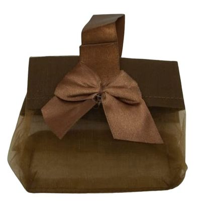 2 Small Brown Chocolate Organza Jewelry 3x2x3" Gift Tote Bags Satin Bow Handle Jewelry Making For You