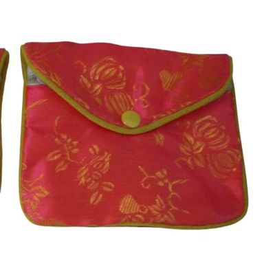 2 Med 3.5x4.5" Hot Pink gold Flowers Chinese Fabric JewelryCharm Zipper Gift Bag Jewelry Making For You
