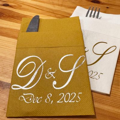 Glitter Print Personalized Airlaid Napkin custom printed, Linen-feel, Disposable, high absorbent, Soft & Perfect Built-in Flatware Pocket for bithday, baby shower, Party, Weddings or Events