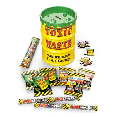 Toxic Waste Giant Coin Bank, Assorted Sour Candy Variety Mix, 5.86 oz Jar