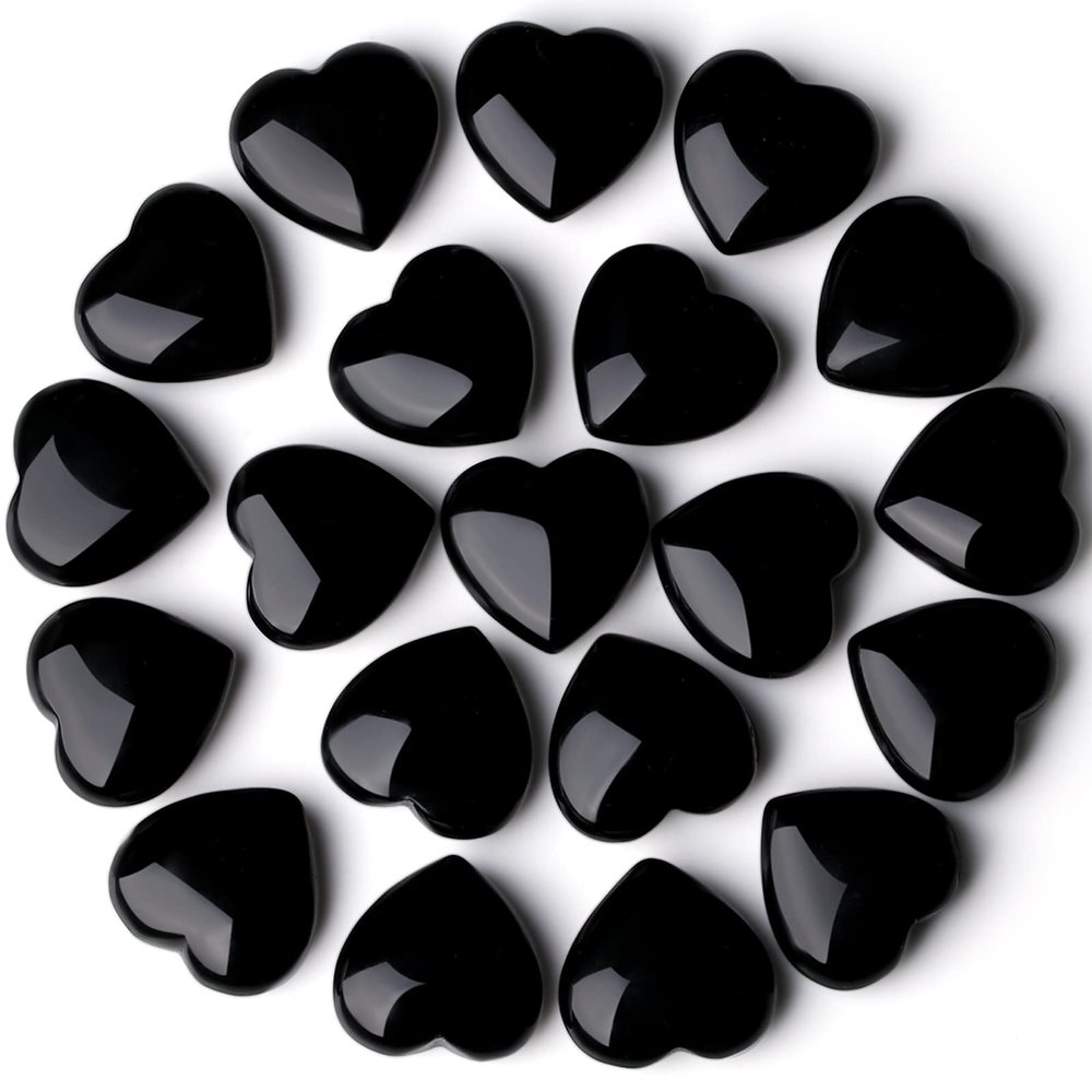 10 PCS Heart Healing Crystal Set Thicken Black Obsidian Polished Stones Palm Hearts Love Natural Cute Gemstones Bulk Reiki Energy Balancing Meditation Carved Palm Worry Stone Love Gift
