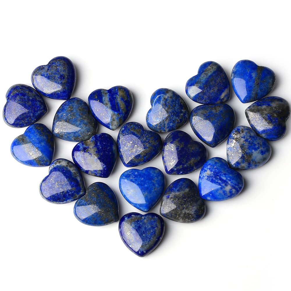 10 PCS Lapis Lazuli Natural Heart Crystals Set Thicken Heart Shaped Polished Stones Palm Love Gemstones Bulk Wholesale Reiki Energy Balancing Meditation Carved Palm Worry Stone Gift