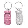 2 Pack Bling Crystal Rhinestones Waterproof Pocket Keychain Pill HolderPortable Mini Aluminium Alloy Pill Organizer Case Container to Hold Vitamins for Outdoor Camping TravelSilver,Pink view 1