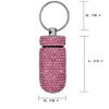 2 Pack Bling Crystal Rhinestones Waterproof Pocket Keychain Pill HolderPortable Mini Aluminium Alloy Pill Organizer Case Container to Hold Vitamins for Outdoor Camping TravelSilver,Pink view 2