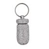 2 Pack Bling Crystal Rhinestones Waterproof Pocket Keychain Pill HolderPortable Mini Aluminium Alloy Pill Organizer Case Container to Hold Vitamins for Outdoor Camping TravelSilver,Pink view 4