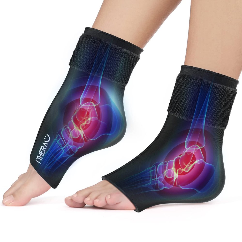 iTHERAU Ankle Ice Pack Wrap 2 Pack, Reusable Gel Hot & Cold Therapy for Foot & Heel Injuries | Achilles Tendonitis, Plantar Fasciitis, Swelling, Sprained, Pain Relief