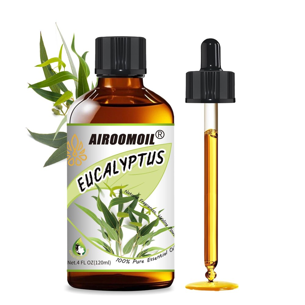 Airoomoil Eucalyptus Essential Oil 4 fl oz, 100% Pure Undiluted Single Note Oil for Shower Steam, Diffuser, Laundry & DIY Cleaning, Aromatherapy, Large Bottle for Home & Daily Use