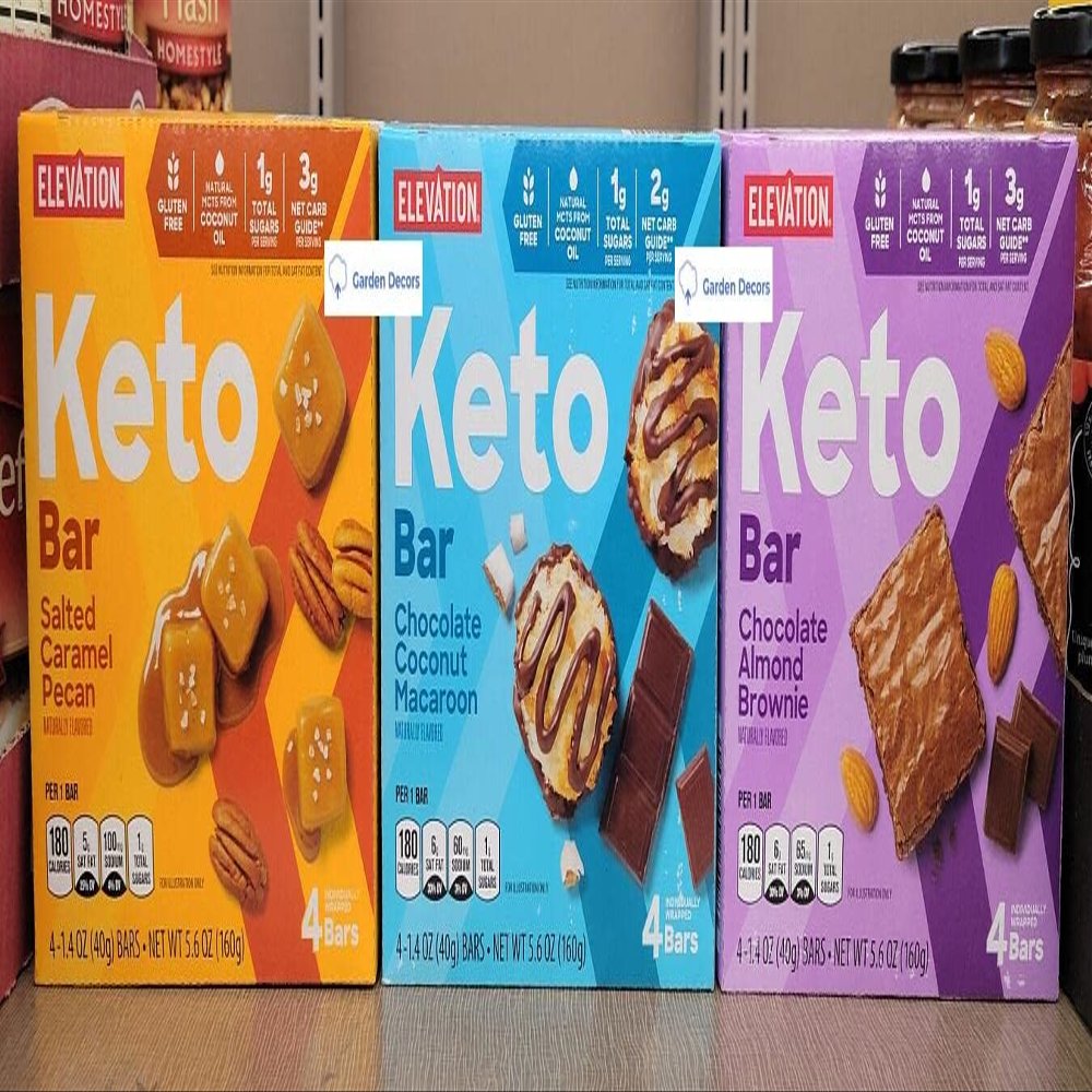 Elevation by Millville Elevation Keto Bar Salted Caramel Pecan, Chocolate Coconut Macaroon, Chocolate Almond Brownie, 5.6oz 160g (Three Boxes), 5.6 Ounce (Pack of 3)