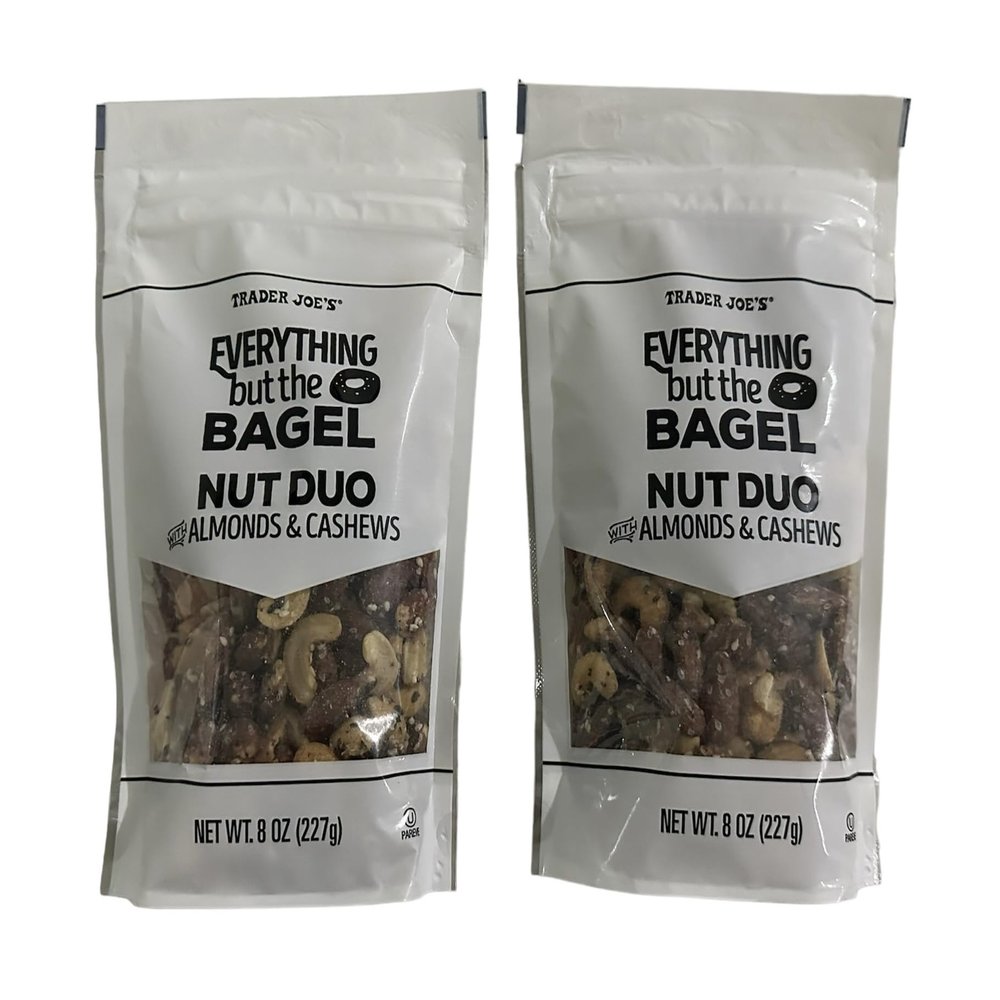 Trader Joes Everything but the Bagel Nut Duo with Almonds & Cashews 8oz 227g (Two Bags)