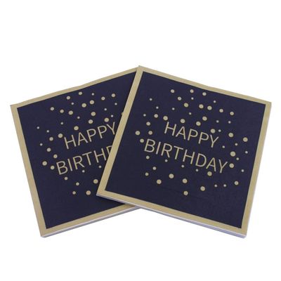 Disposable Napkins Disposable Dinner Paper Party Napkins Printed Tissue for Party Black Paper Napkins with Happy Birthday text 13 * 13 inches Pack of 20