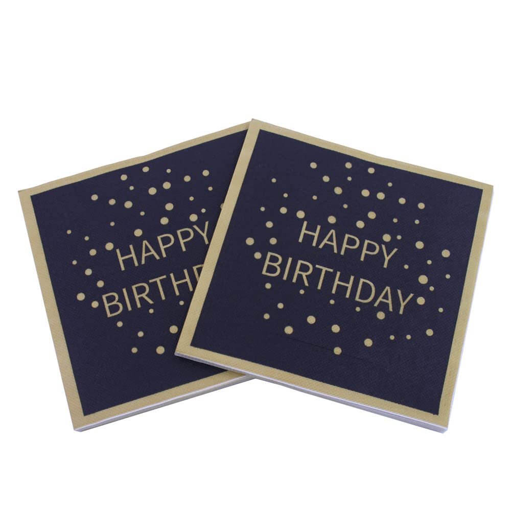 Disposable Napkins Disposable Dinner Paper Party Napkins Printed Tissue for Party Black Paper Napkins with Happy Birthday text 13 * 13 inches Pack of 20